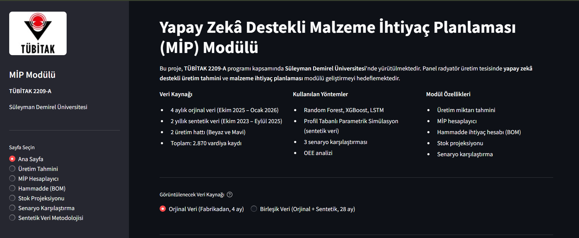 Yapay zekâ destekli MİP modülünün Streamlit arayüzü